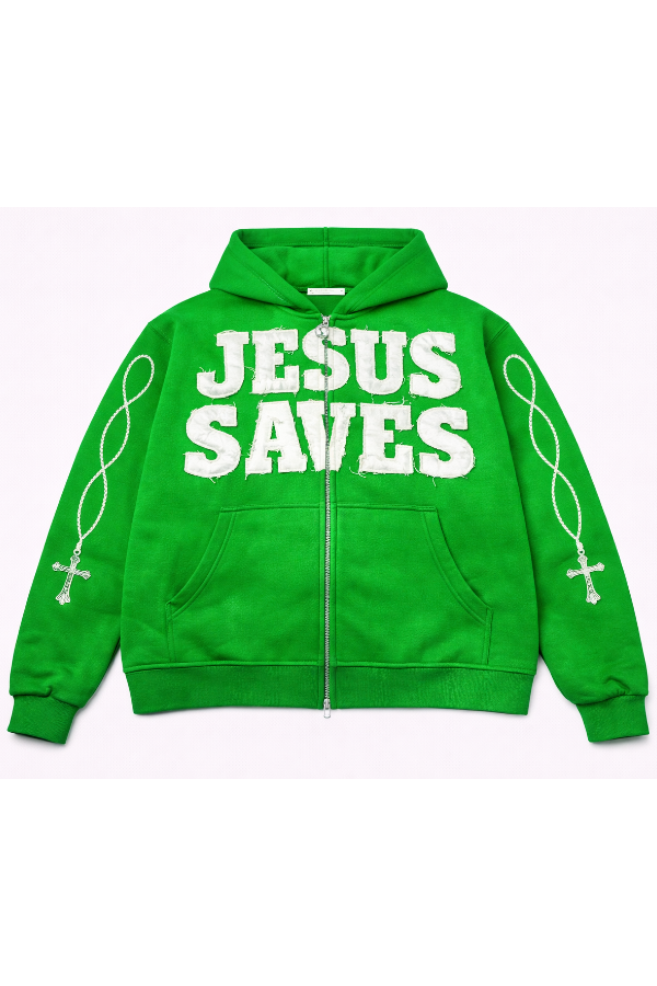 Green Jesus Saves Zip Up Hoodie