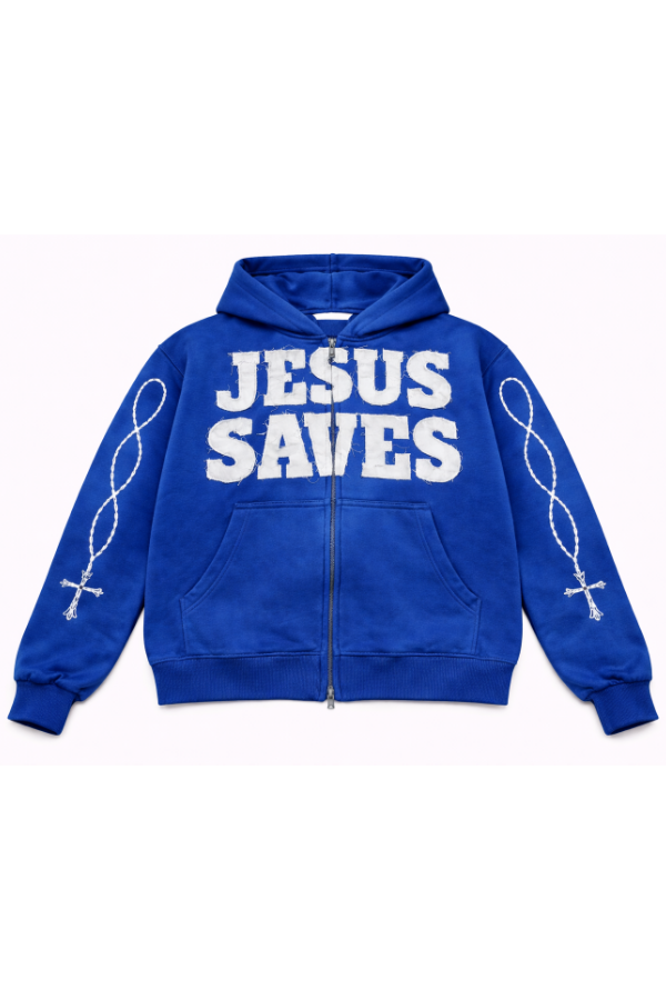 Blue Jesus Saves Zip Up Hoodie