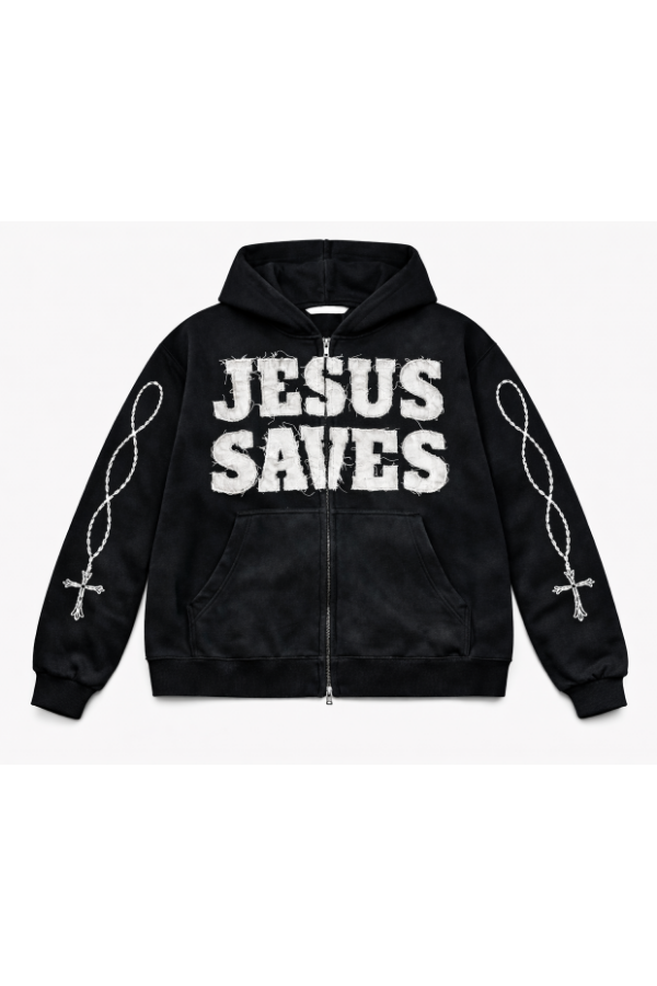 Black Jesus Saves Zip Up Hoodie